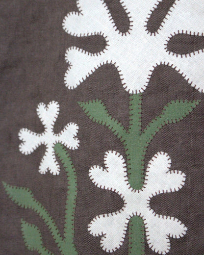 Brown Linen Reworked blouse with Floral Applique
