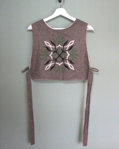 Earthy Brown Linen Tabard With Elvish Applique Design