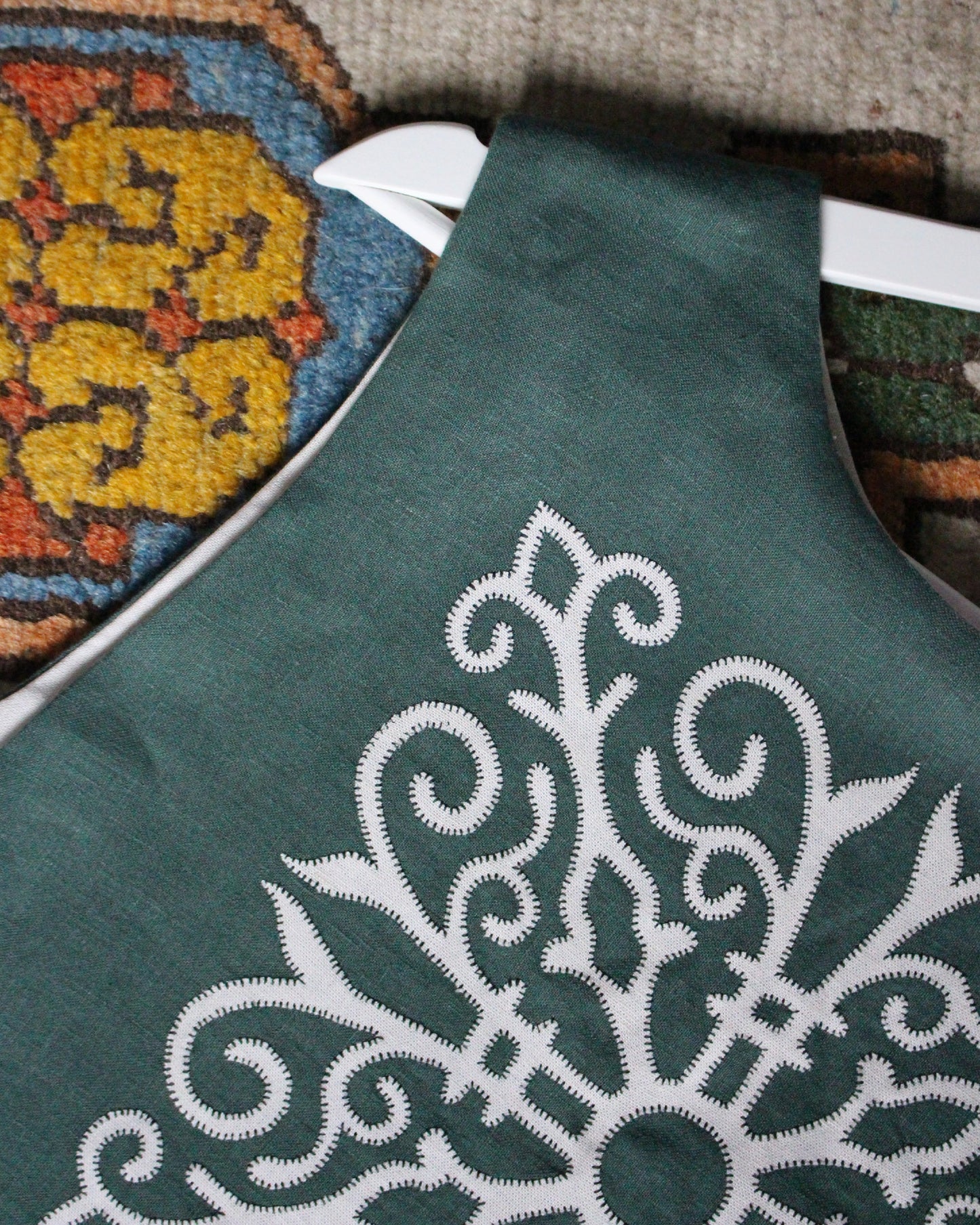 Celtic Ornamental Tile on Forest Green Linen