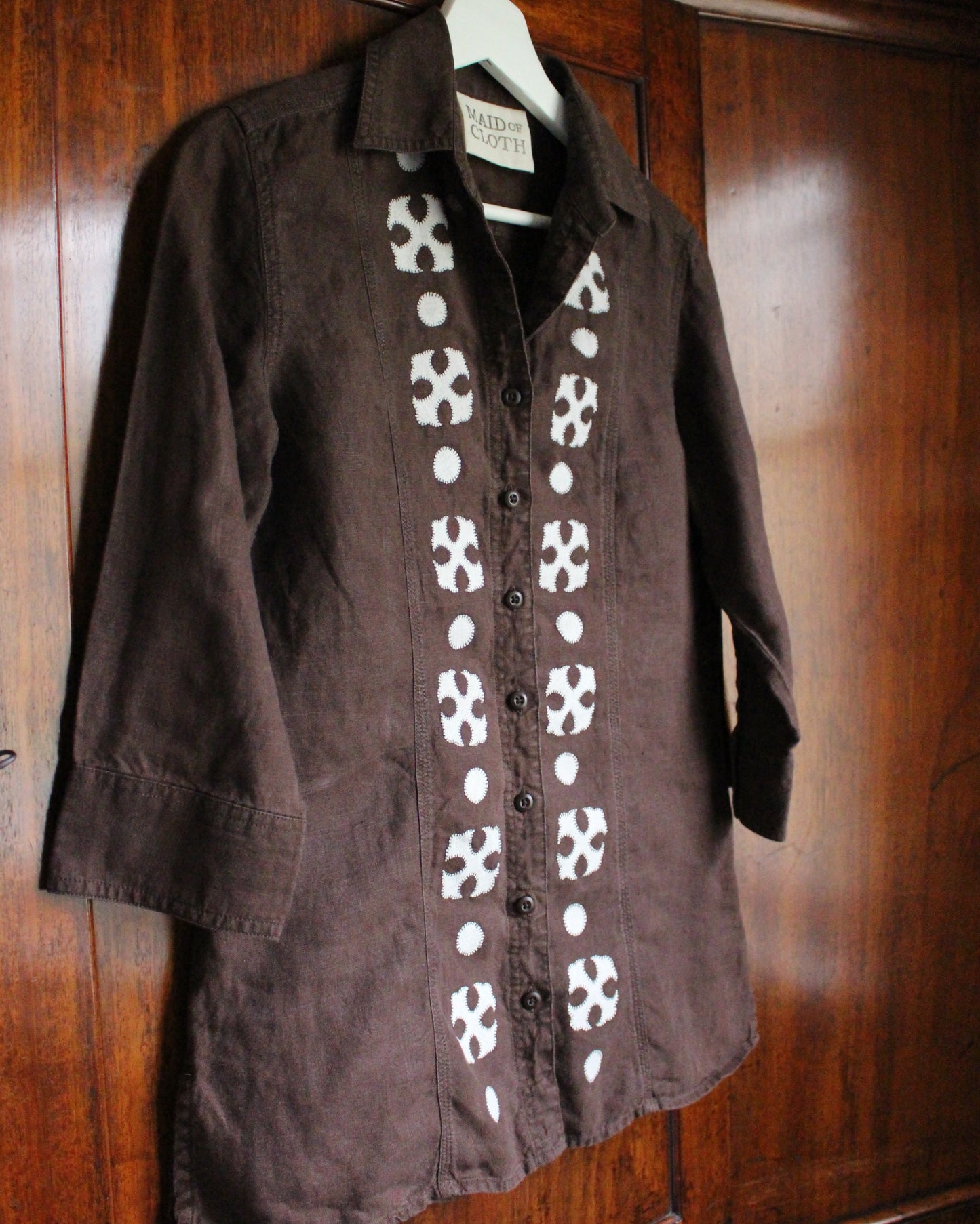 Medieval Crosses, Reworked Brown Linen Shirt