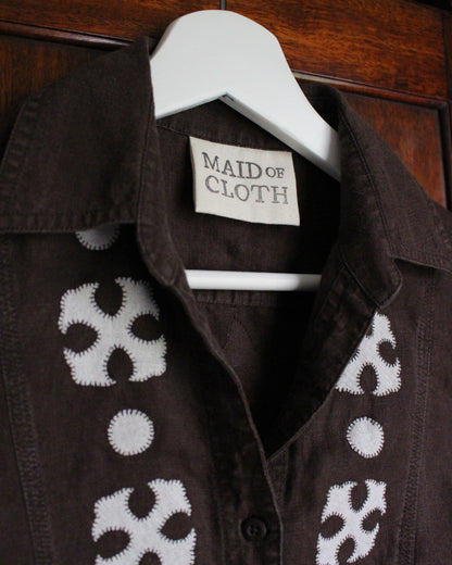 Medieval Crosses, Reworked Brown Linen Shirt