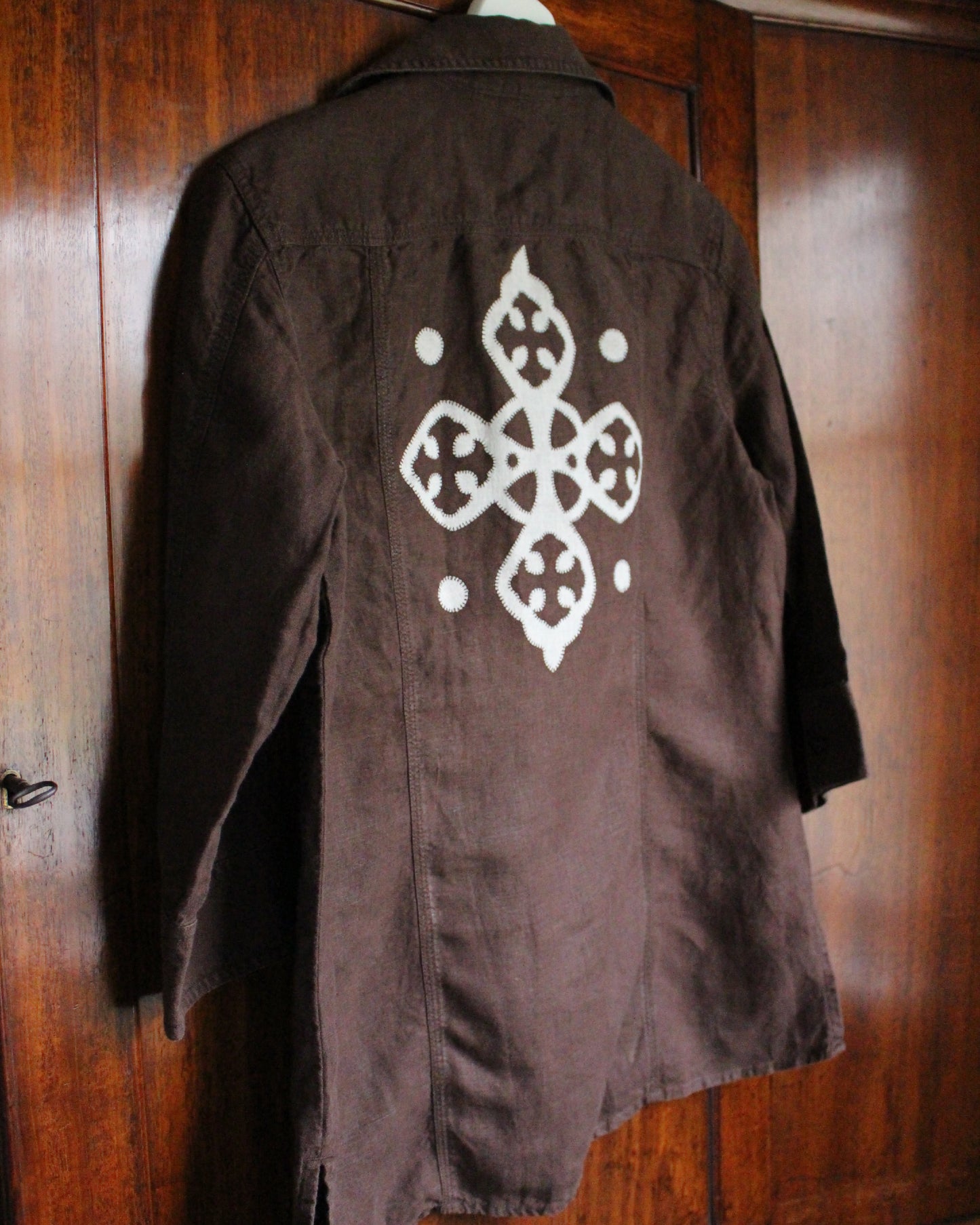 Medieval Crosses, Reworked Brown Linen Shirt