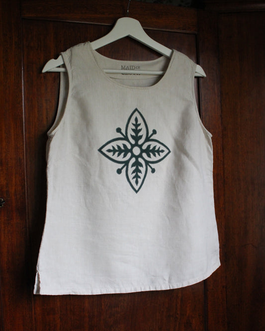 Vintage Green Tile on Reworked Linen Vest