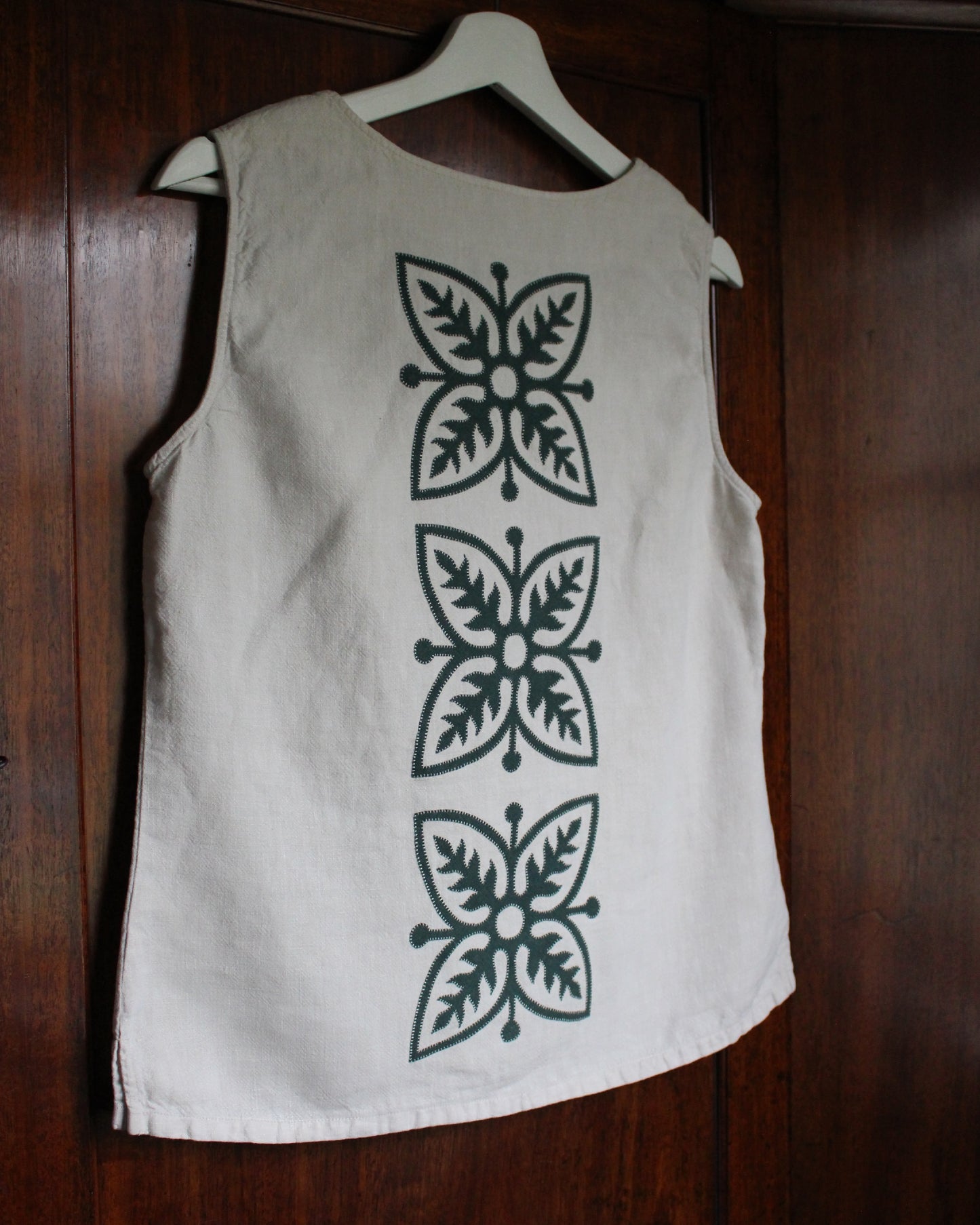 Vintage Green Tile on Reworked Linen Vest