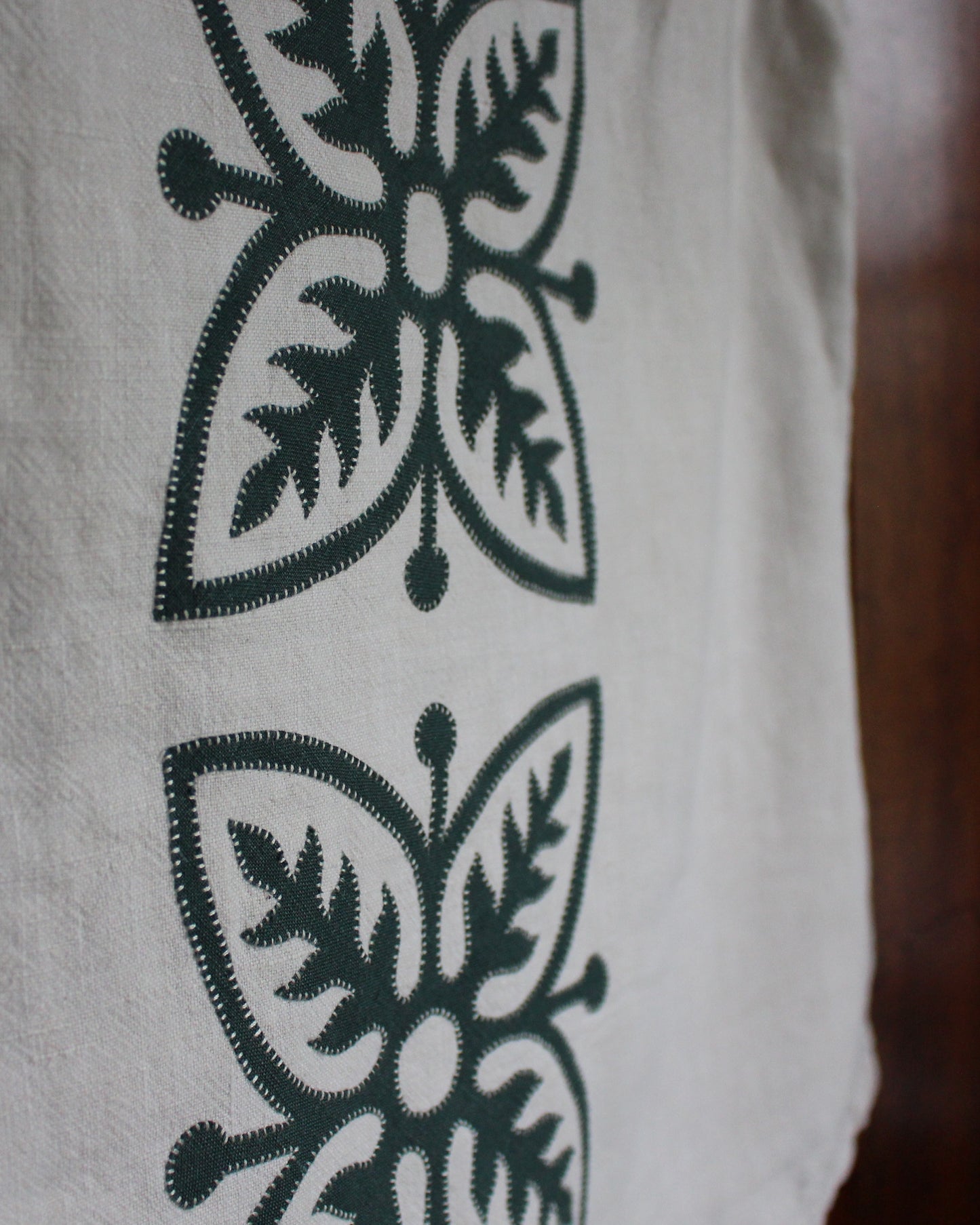 Vintage Green Tile on Reworked Linen Vest
