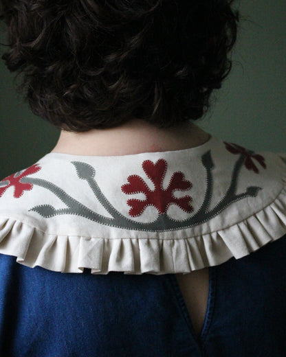 Ornate Floral Collar on Cream Linen