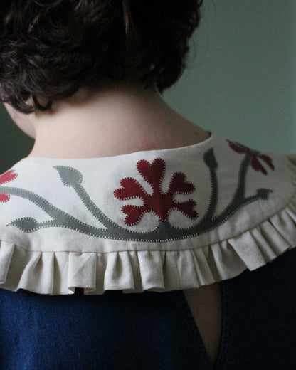 Ornate Floral Collar on Cream Linen