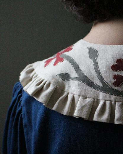 Ornate Floral Collar on Cream Linen