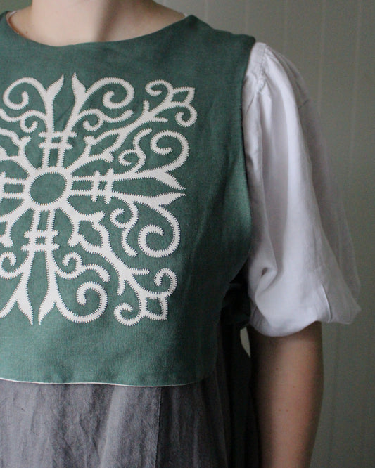 Celtic Ornamental Tile on Forest Green Linen