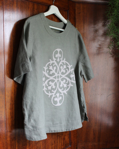 Ornate Neutral, Khaki Tunic Style Top