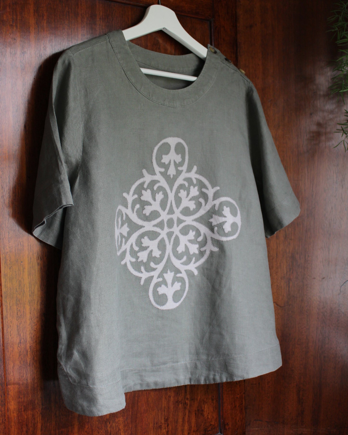 Ornate Neutral, Khaki Tunic Style Top