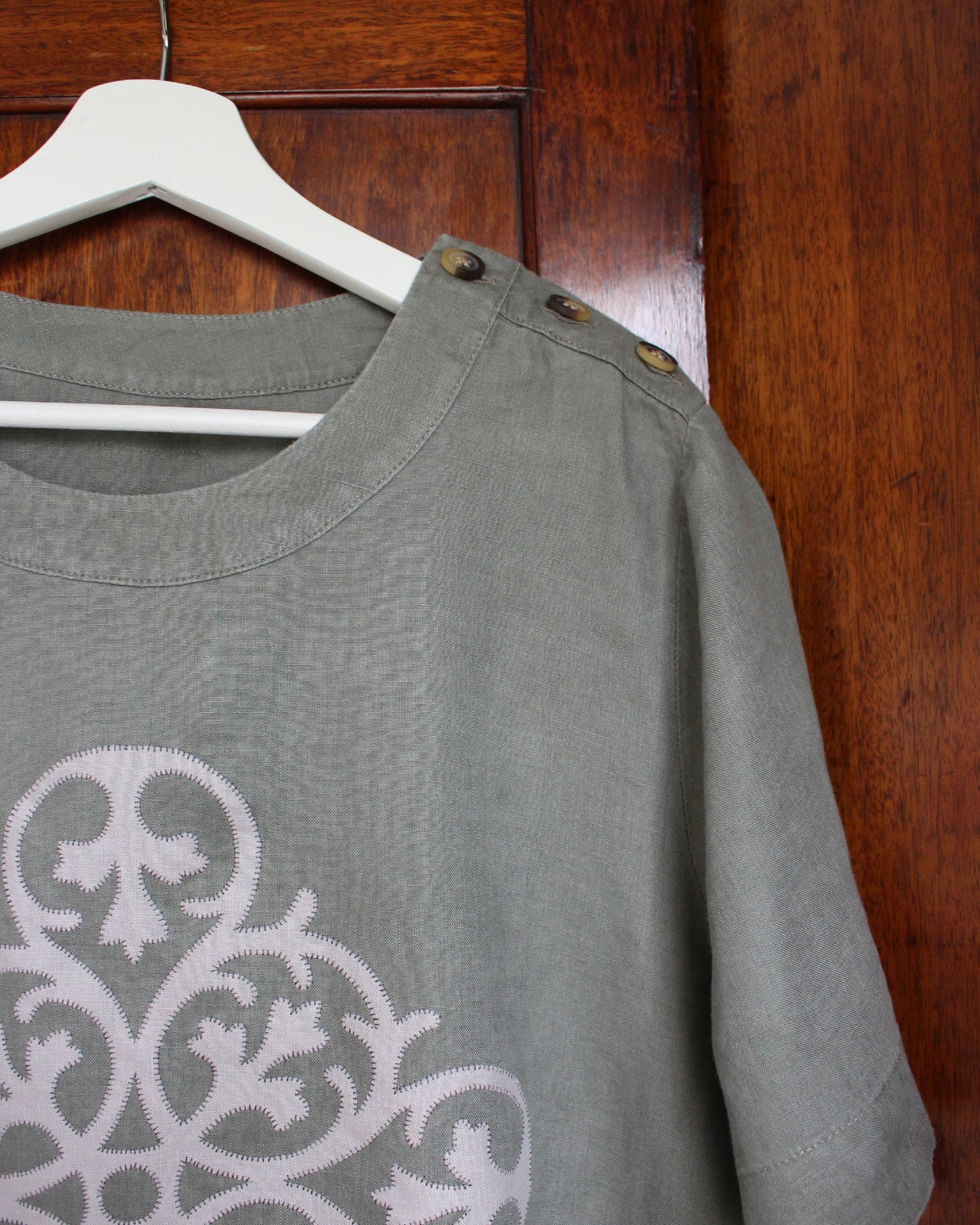 Ornate Neutral, Khaki Tunic Style Top