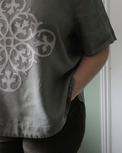 Ornate Neutral, Khaki Tunic Style Top