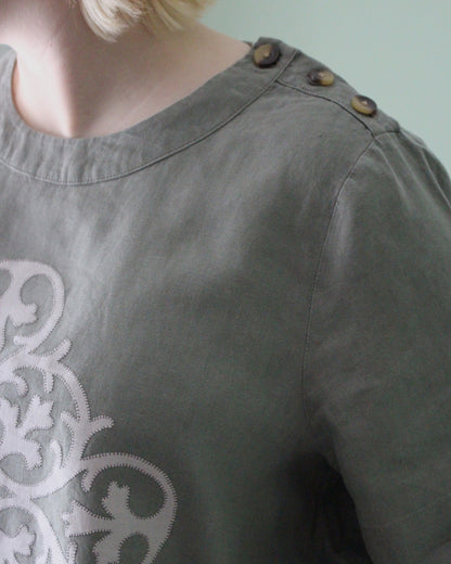 Ornate Neutral, Khaki Tunic Style Top