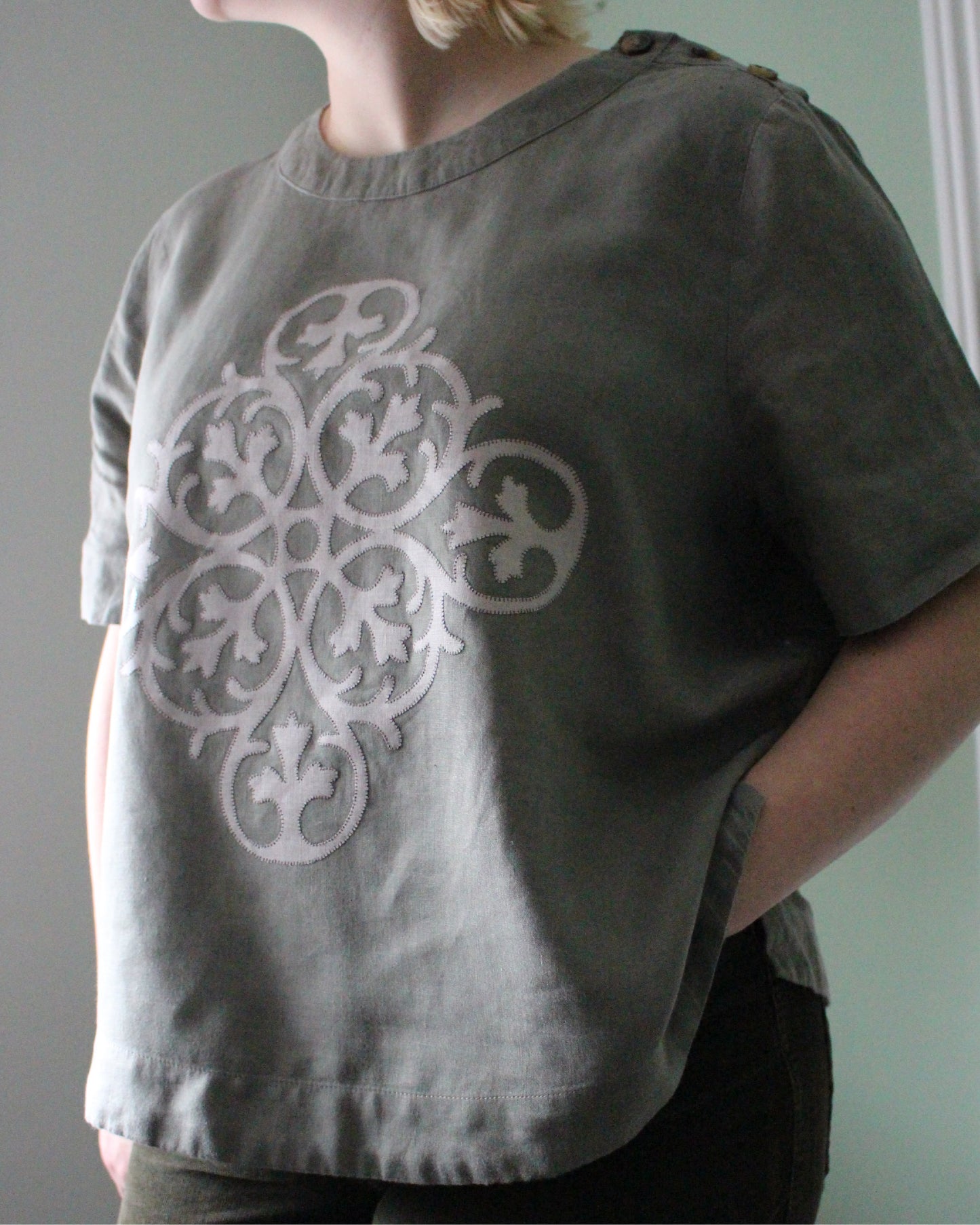 Ornate Neutral, Khaki Tunic Style Top