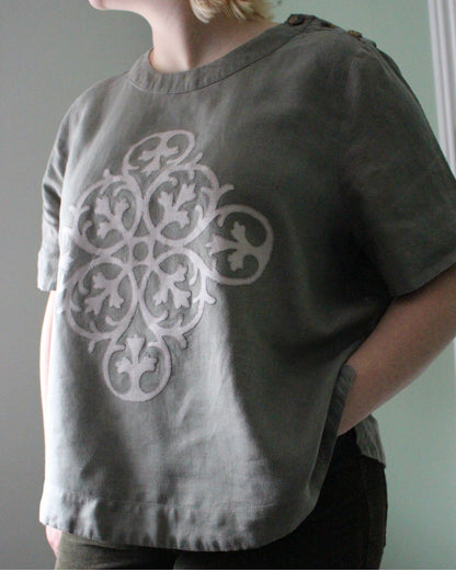 Ornate Neutral, Khaki Tunic Style Top