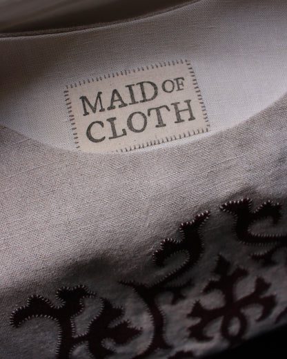 Burgundy Intertwining Vines on Natural Linen