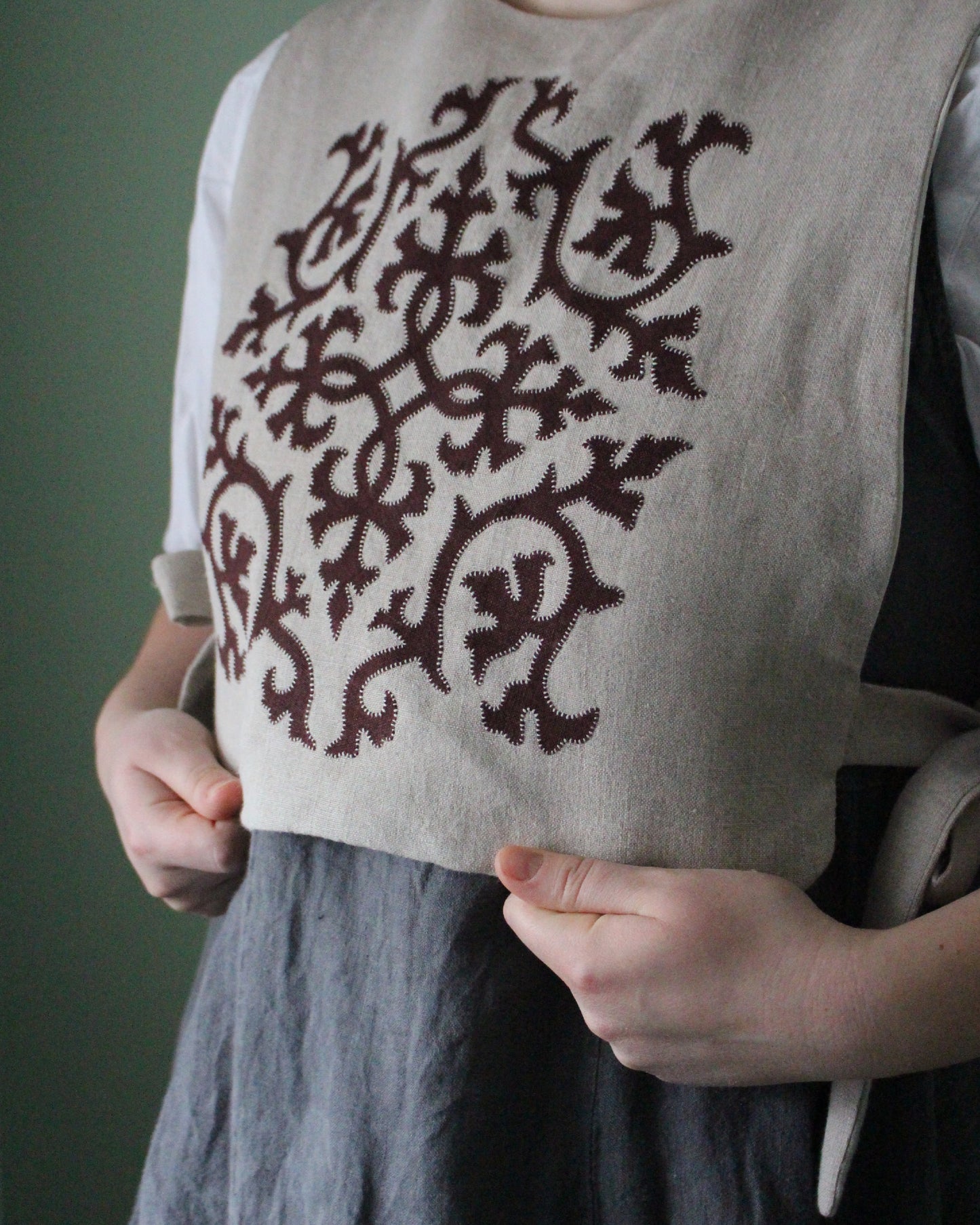 Burgundy Intertwining Vines on Natural Linen