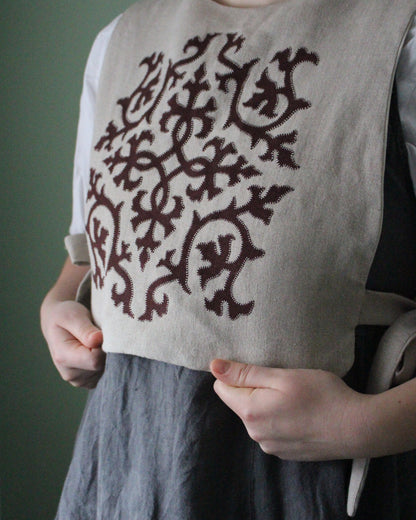 Burgundy Intertwining Vines on Natural Linen