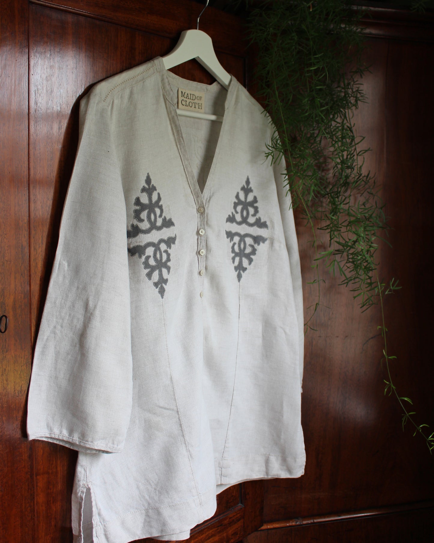 Intertwining Vines, Reworked Natural Linen Shirt