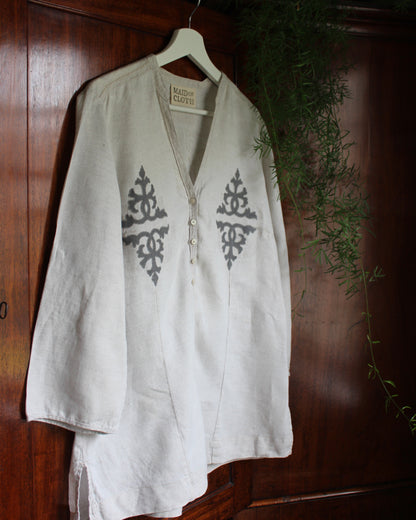 Intertwining Vines, Reworked Natural Linen Shirt