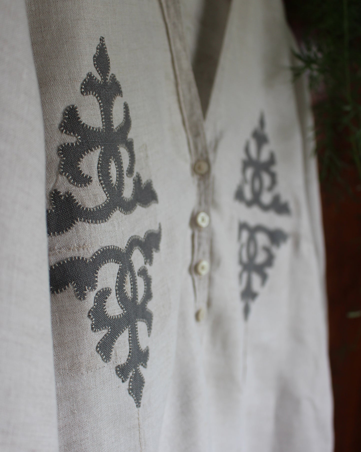 Intertwining Vines, Reworked Natural Linen Shirt