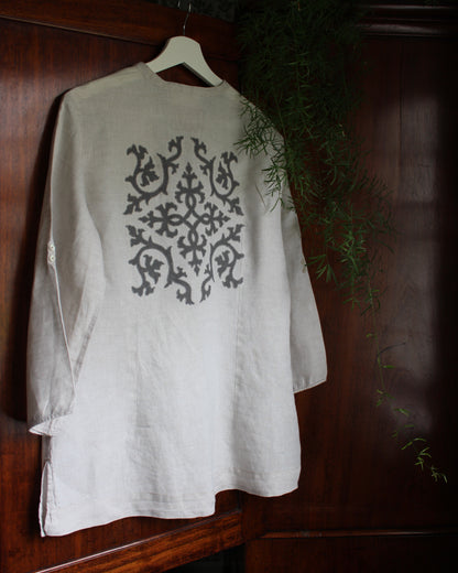 Intertwining Vines, Reworked Natural Linen Shirt
