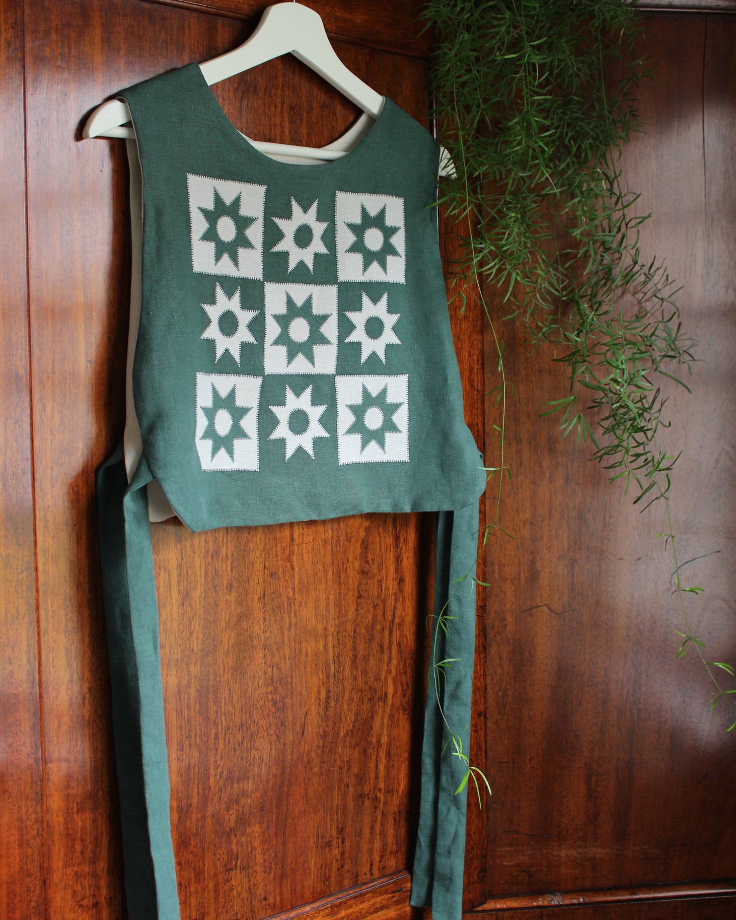 Patchwork Stars On Forest Green Linen