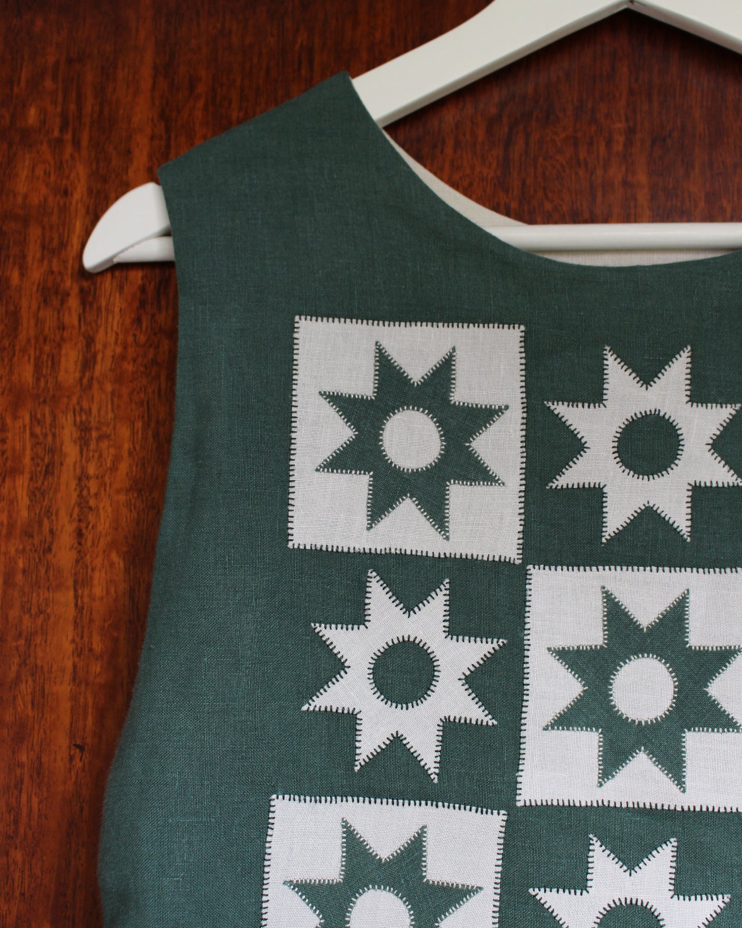 Patchwork Stars On Forest Green Linen