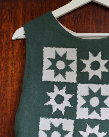 Patchwork Stars On Forest Green Linen