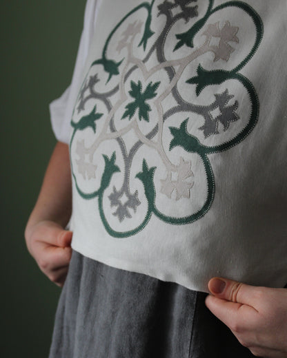 Vintage Floral Tile on Chalk White Linen