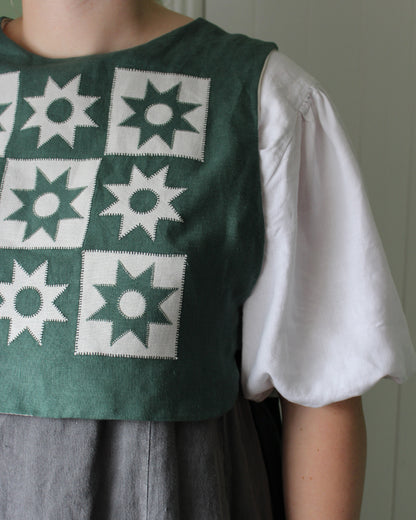 Patchwork Stars On Forest Green Linen