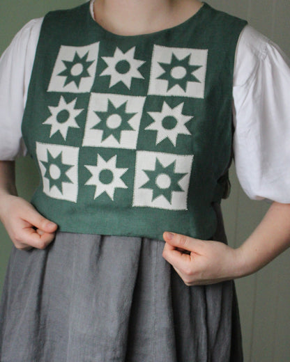 Patchwork Stars On Forest Green Linen