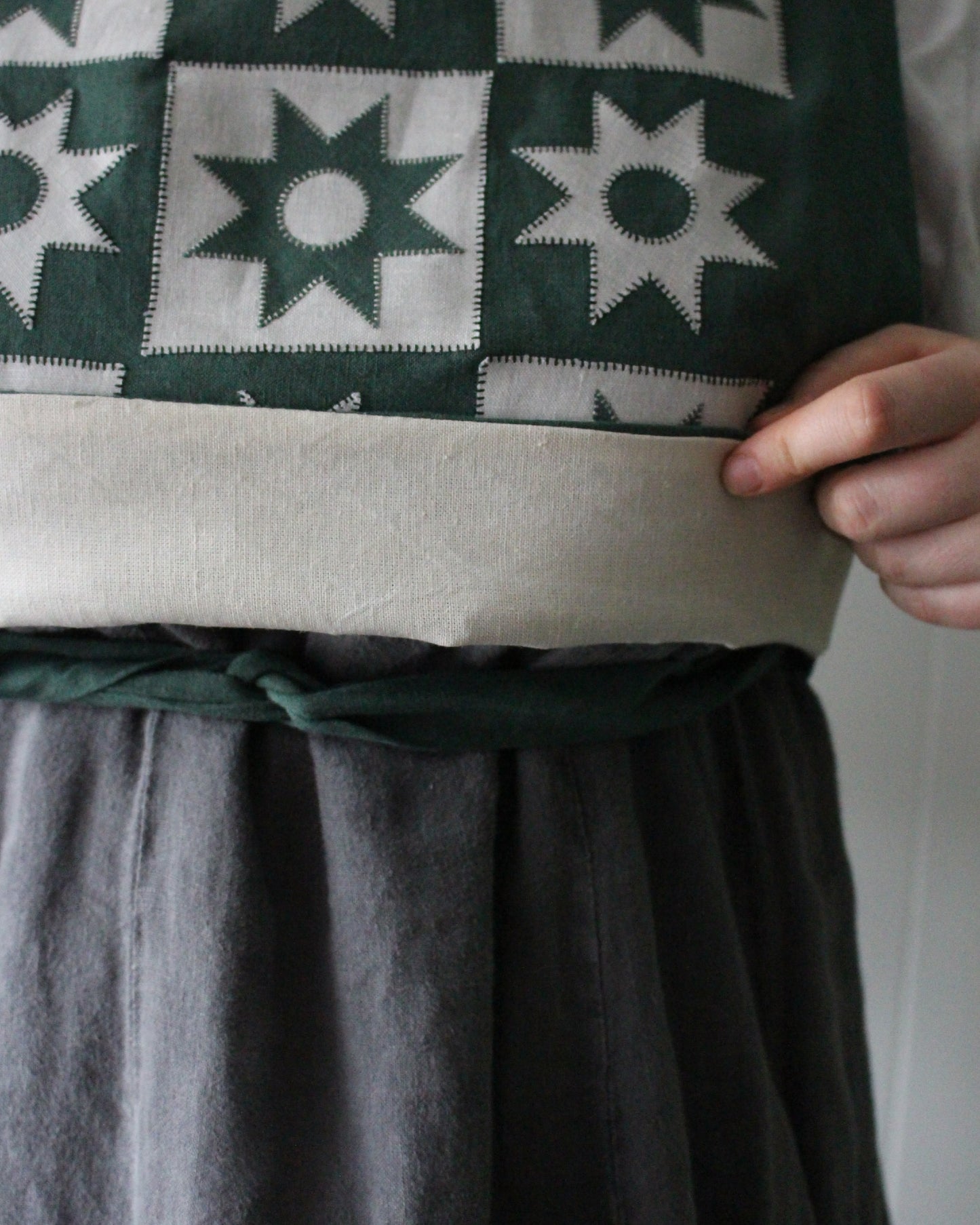 Patchwork Stars On Forest Green Linen