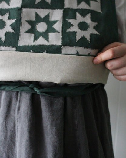 Patchwork Stars On Forest Green Linen