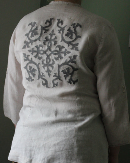 Intertwining Vines, Reworked Natural Linen Shirt