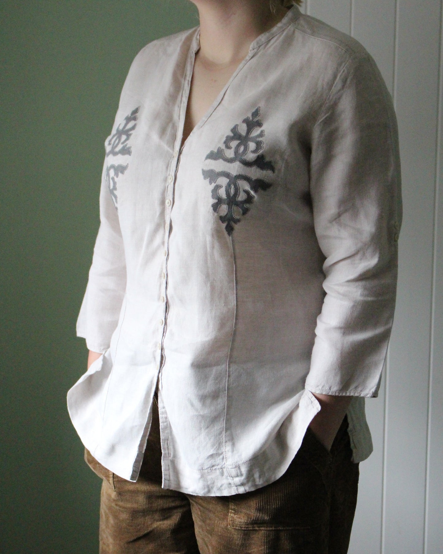 Intertwining Vines, Reworked Natural Linen Shirt