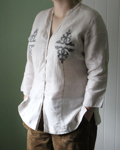 Intertwining Vines, Reworked Natural Linen Shirt