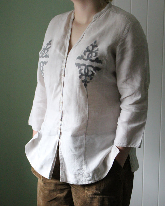 Intertwining Vines, Reworked Natural Linen Shirt