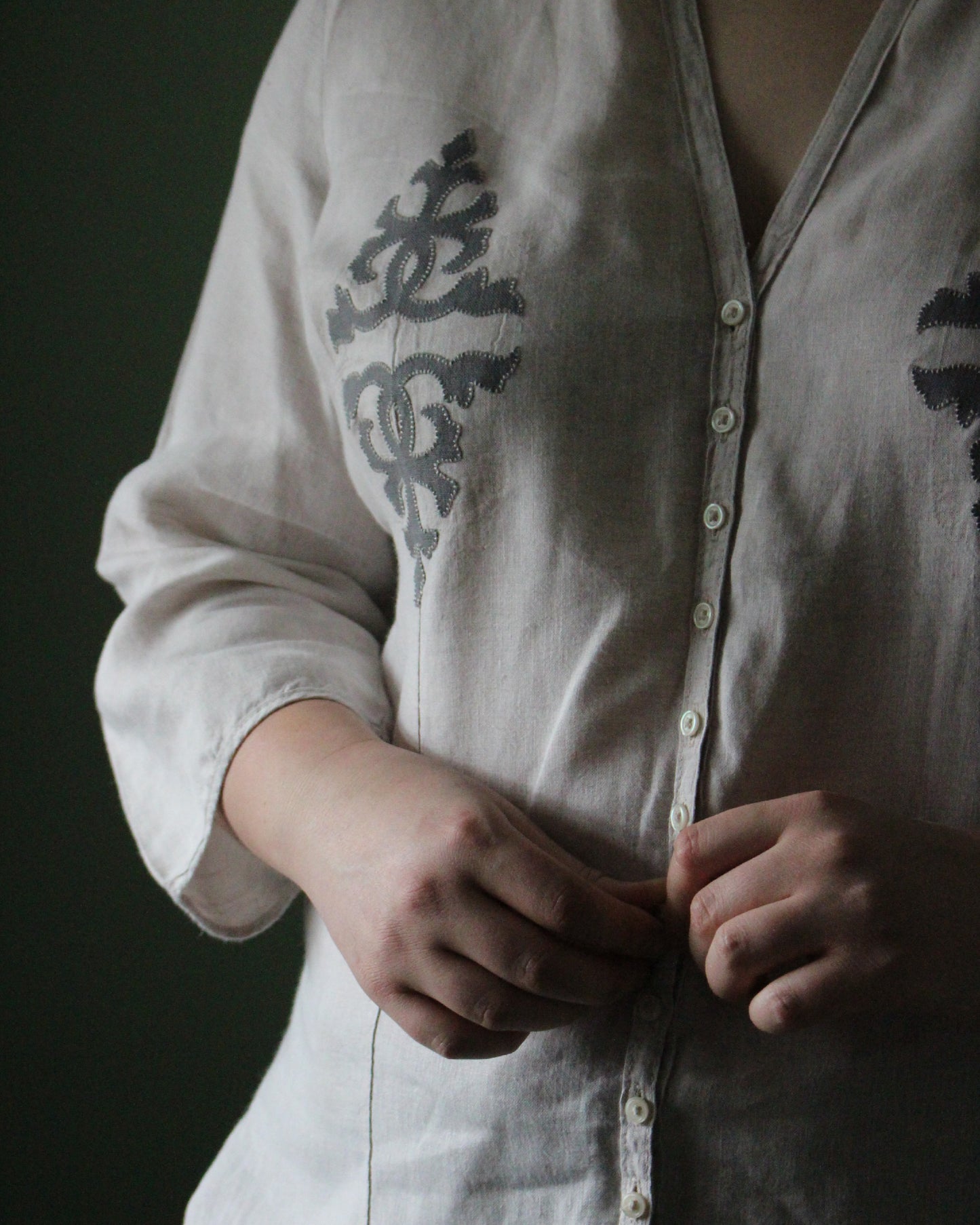Intertwining Vines, Reworked Natural Linen Shirt