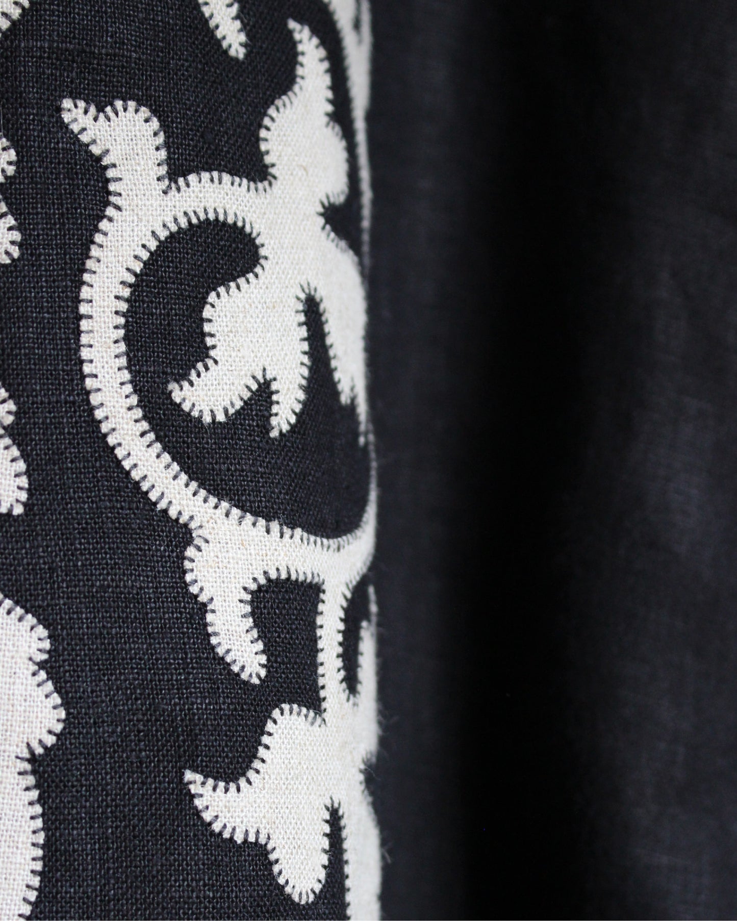 Applique Vines on Black Reworked Linen Waistcoat