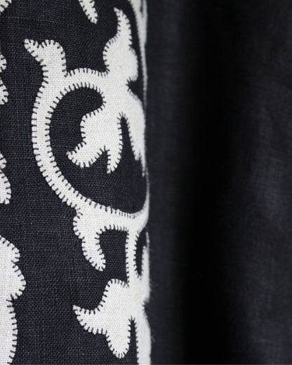 Applique Vines on Black Reworked Linen Waistcoat