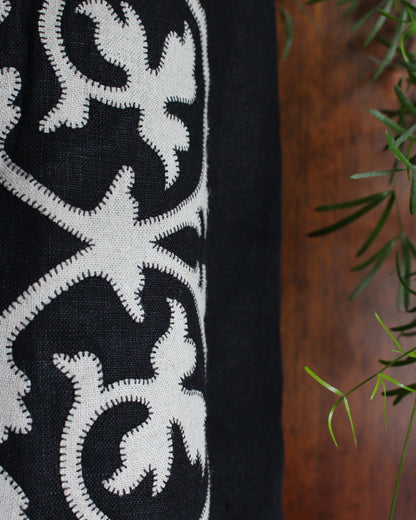 Applique Vines on Black Reworked Linen Waistcoat