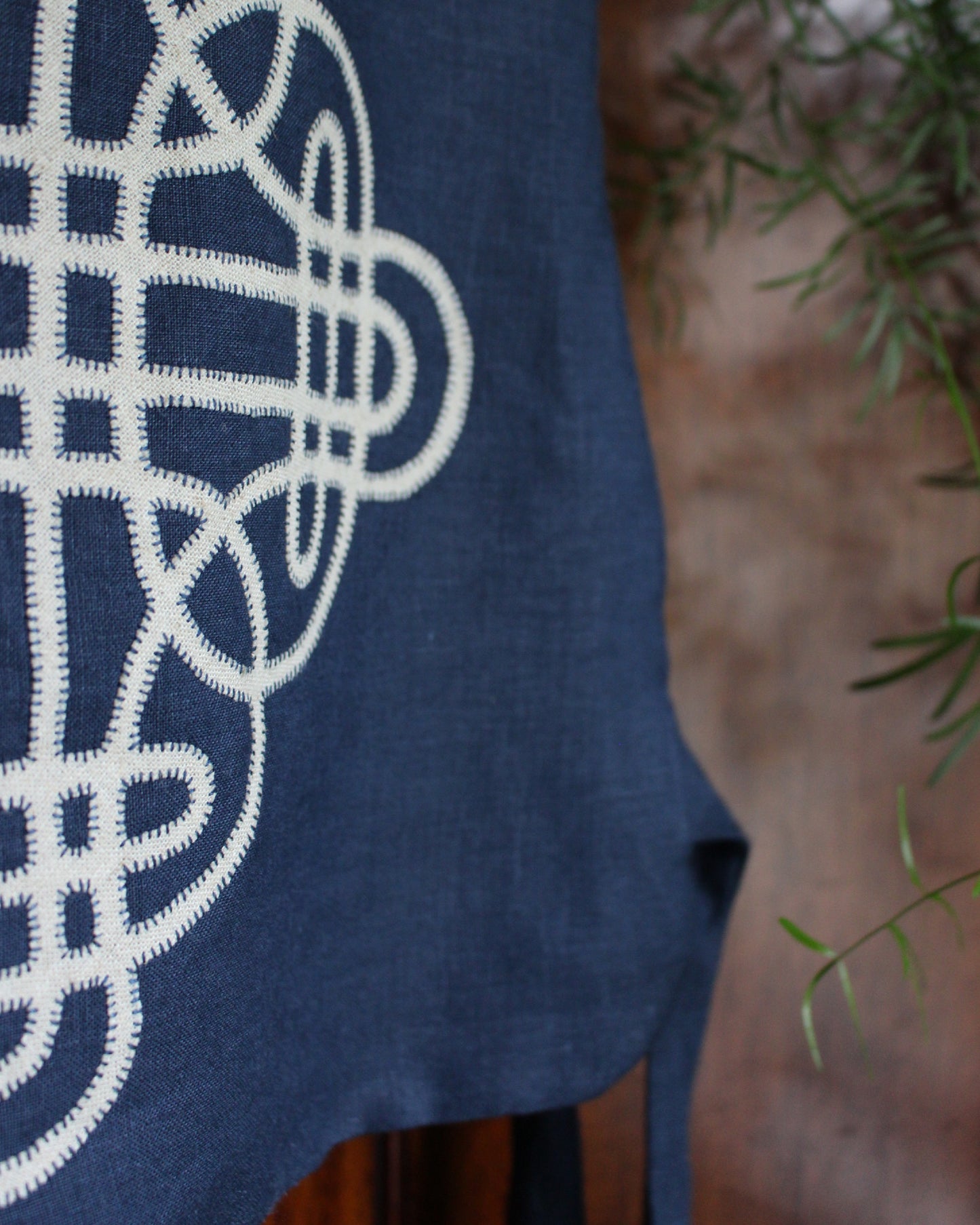 Ringed Celtic Knot Design on Navy Linen
