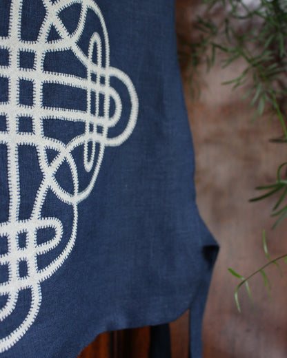 Ringed Celtic Knot Design on Navy Linen