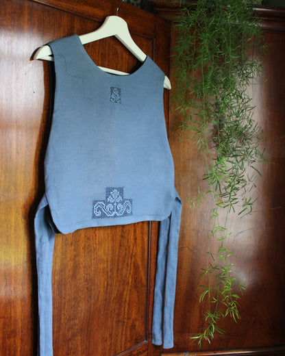 Vintage Blue Needle Lace Tabard Style Top
