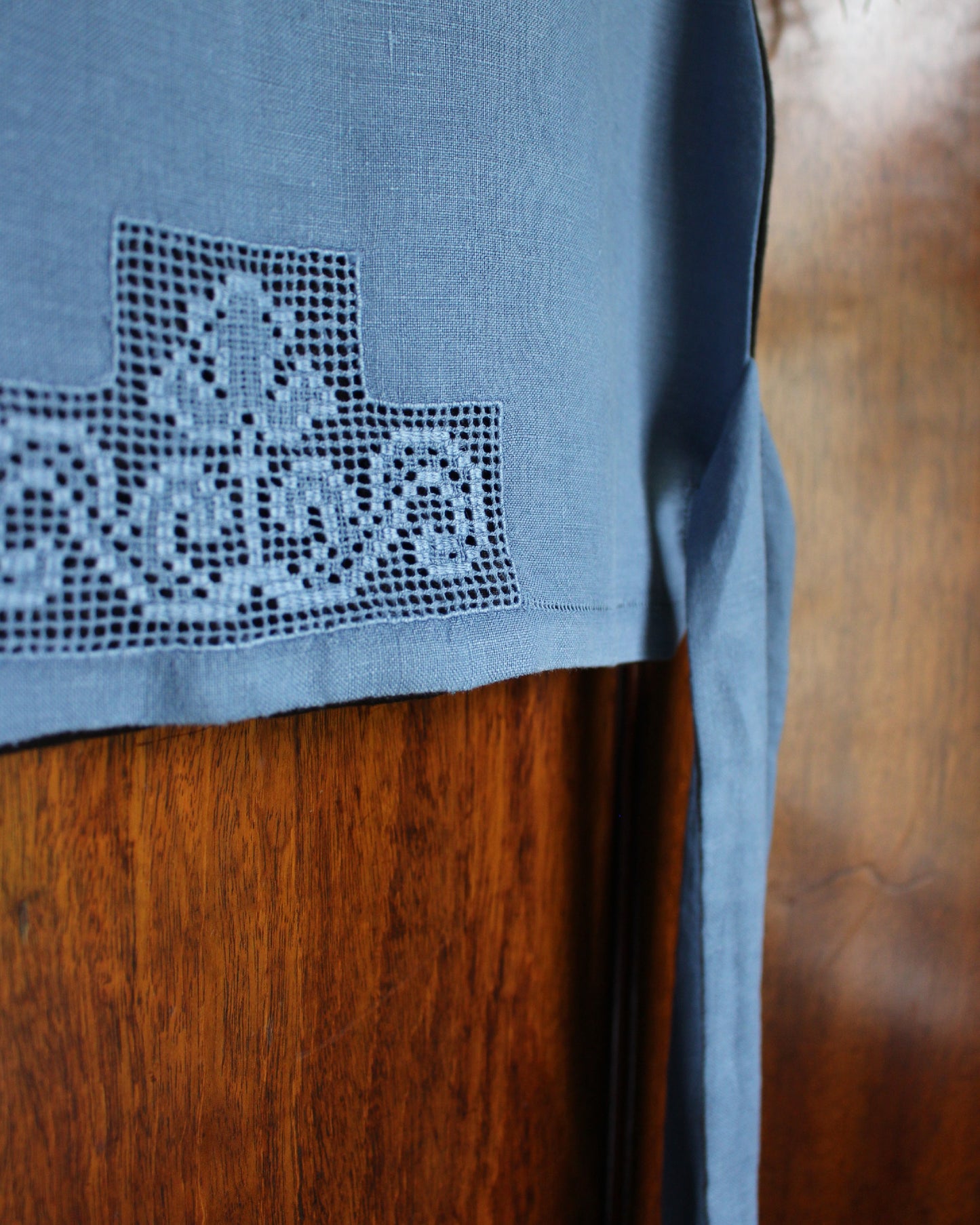 Vintage Blue Needle Lace Tabard Style Top