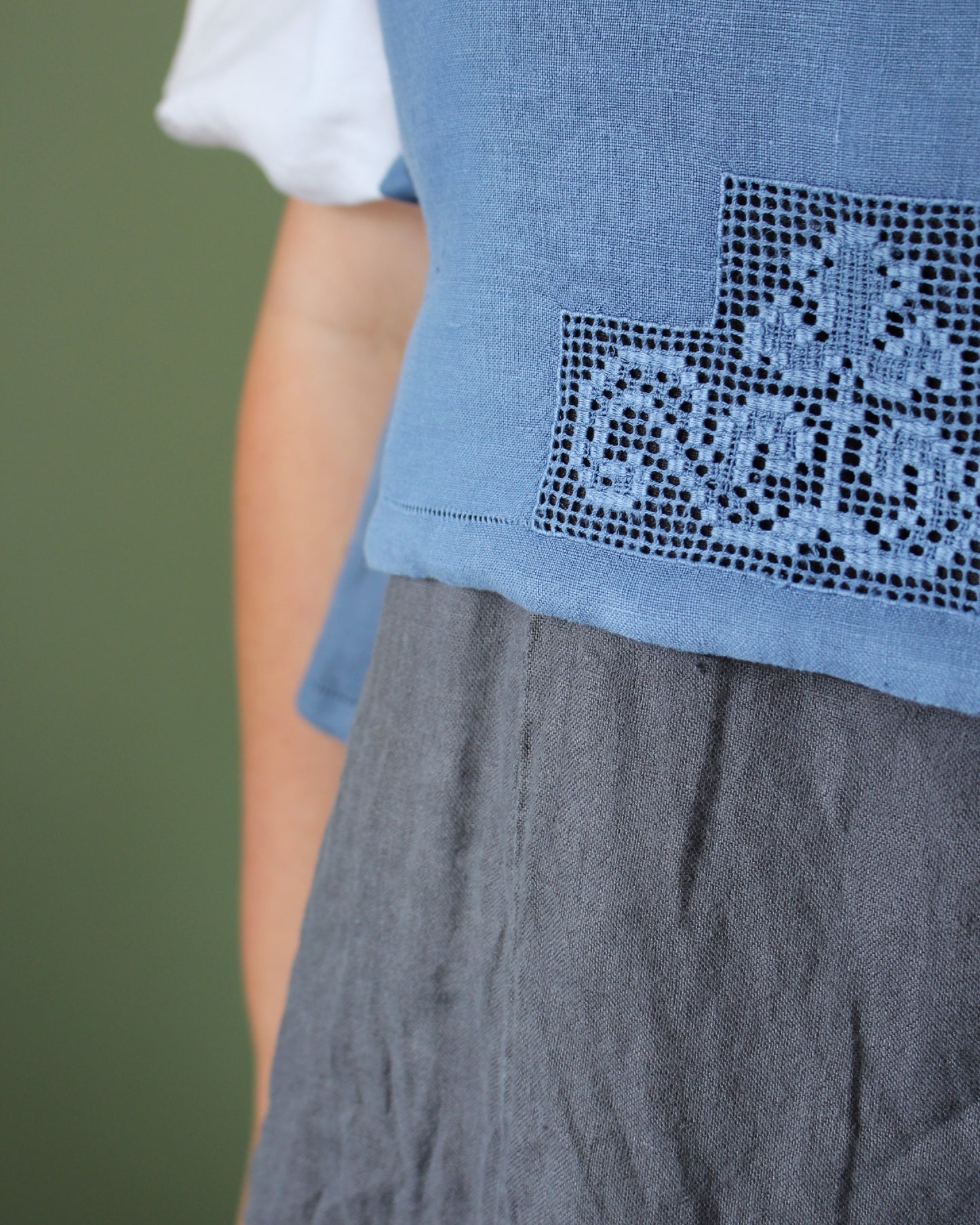 Vintage Blue Needle Lace Tabard Style Top