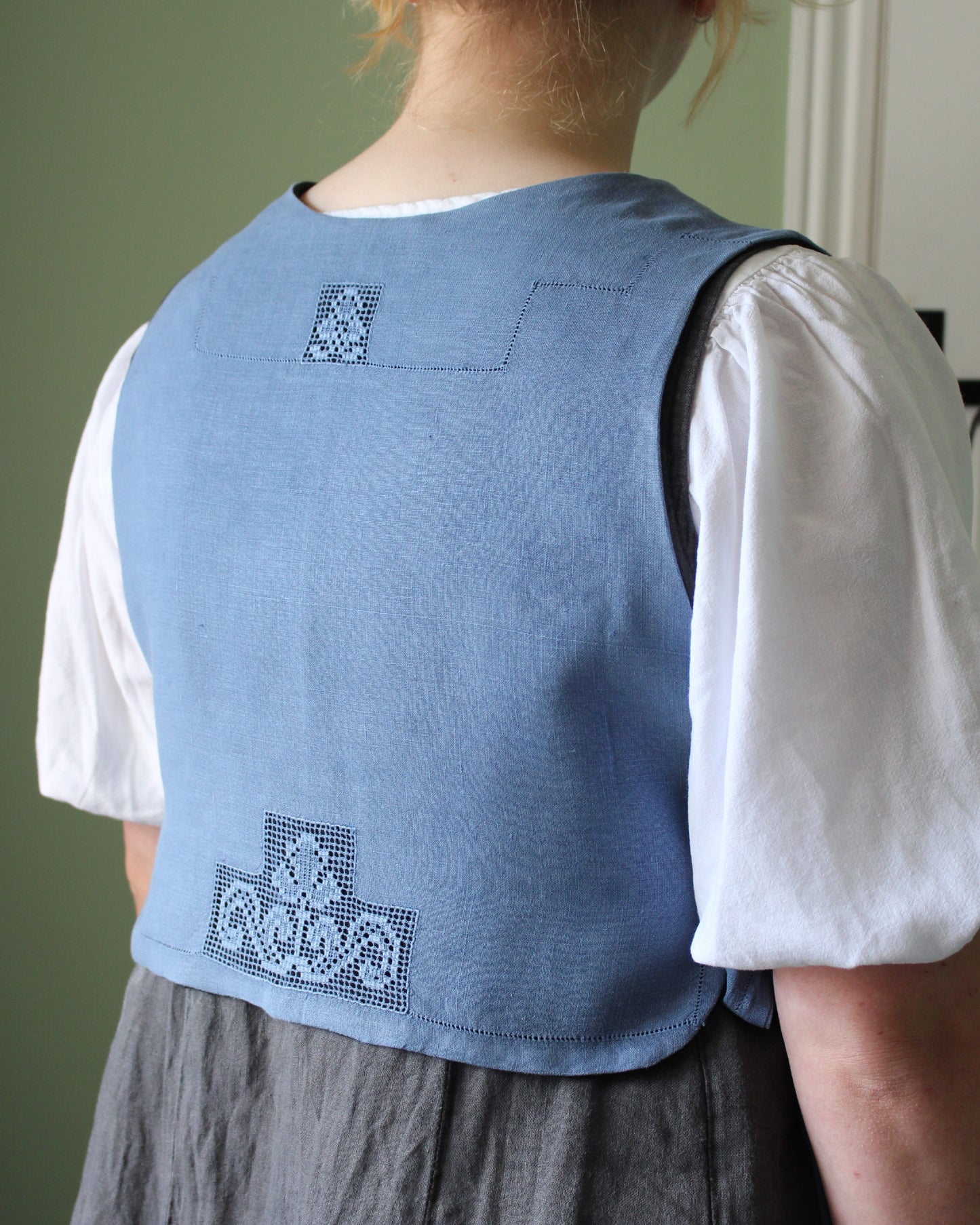 Vintage Blue Needle Lace Tabard Style Top