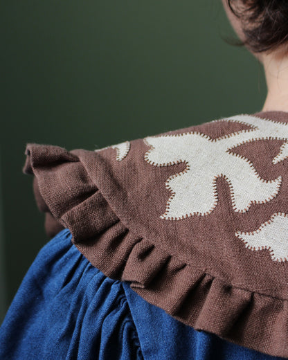 Ornate Natural Foliage on Brown Linen, Detachable Collar